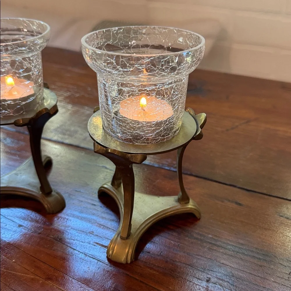 Vintage Brass and Crackle Glass Tea Lights - Picture 2 of 6